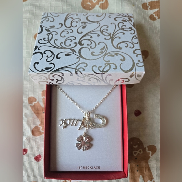 NWT Silver "Luck" 18in Necklace w Horseshoe & 🍀 - Picture 3 of 3